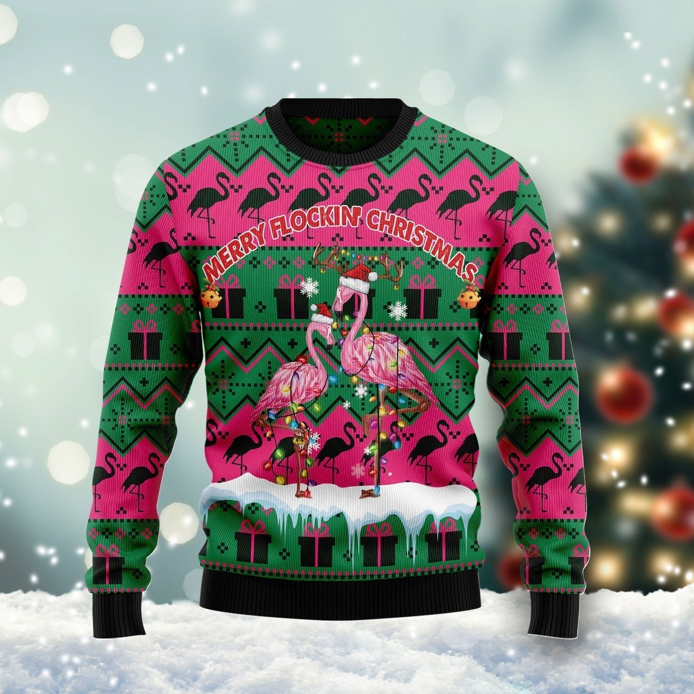 Christmas Flamingo Ugly Christmas Sweater For Men & Women Christmas Gift Sweater US1715 - WeCustomit