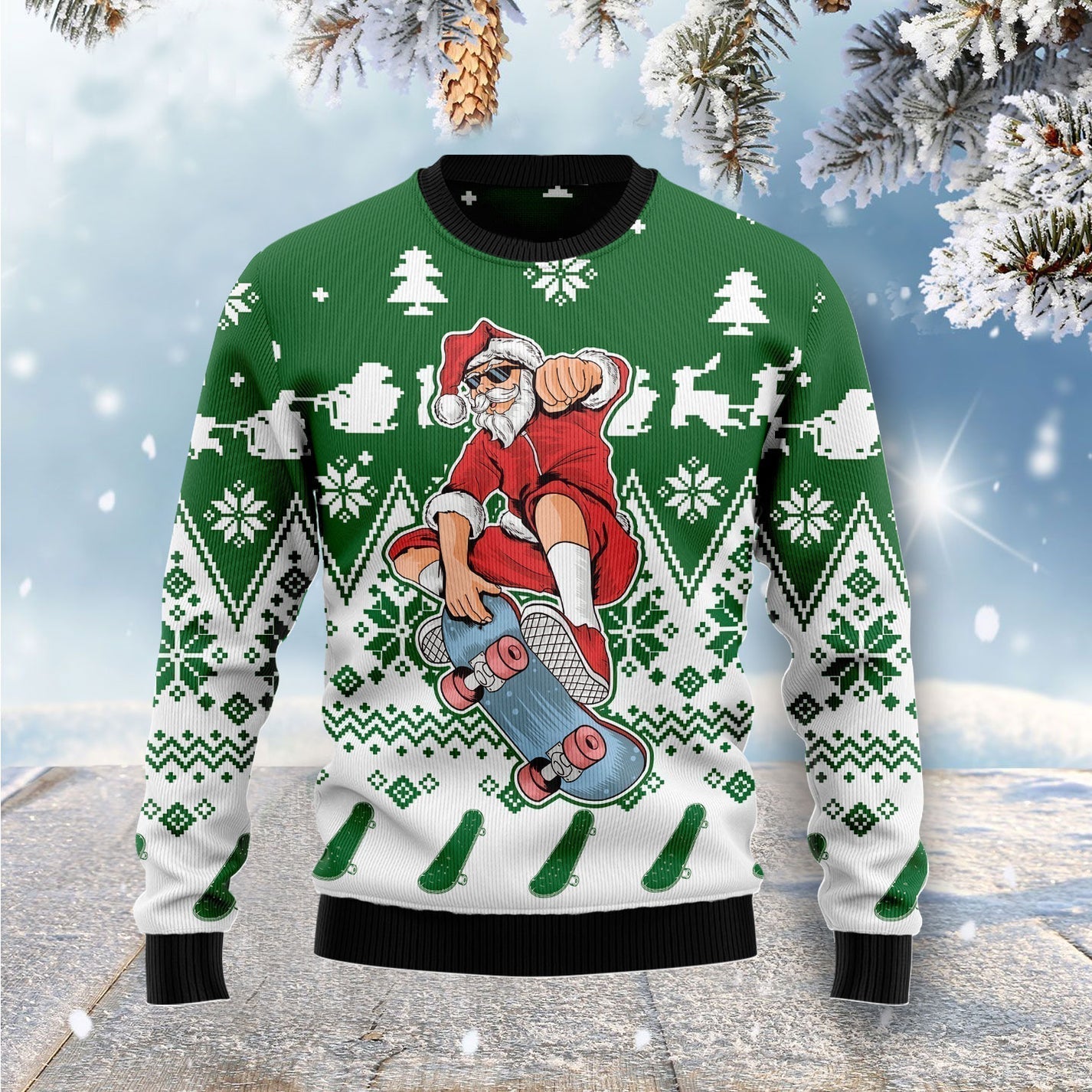 Santa Claus Skateboarding Ugly Christmas Sweater For Men & Women Christmas Gift Sweater US1556 - WeCustomit