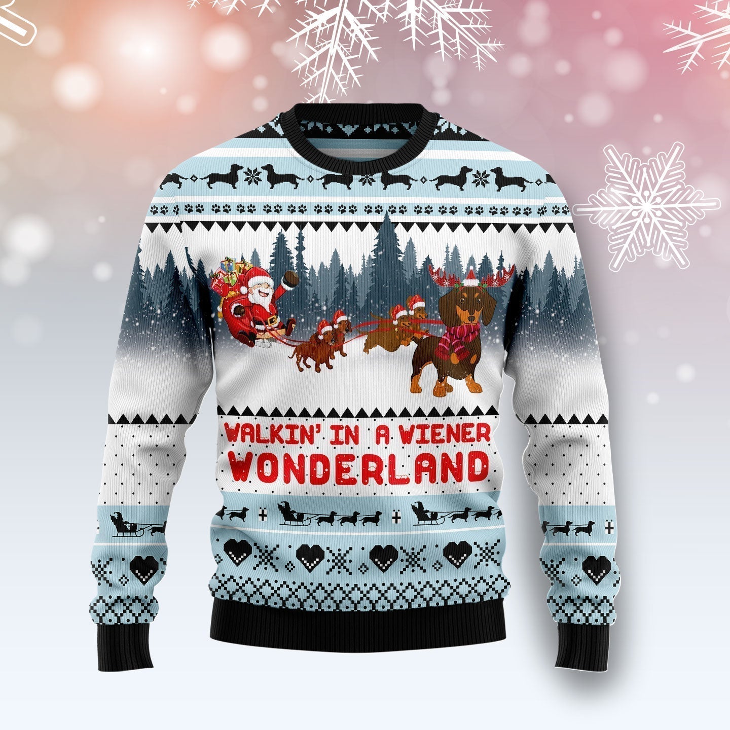 Walkin‘ In A Weiner Wonderland Ugly Christmas Sweater For Men & Women Christmas Gift Sweater US1686 - WeCustomit