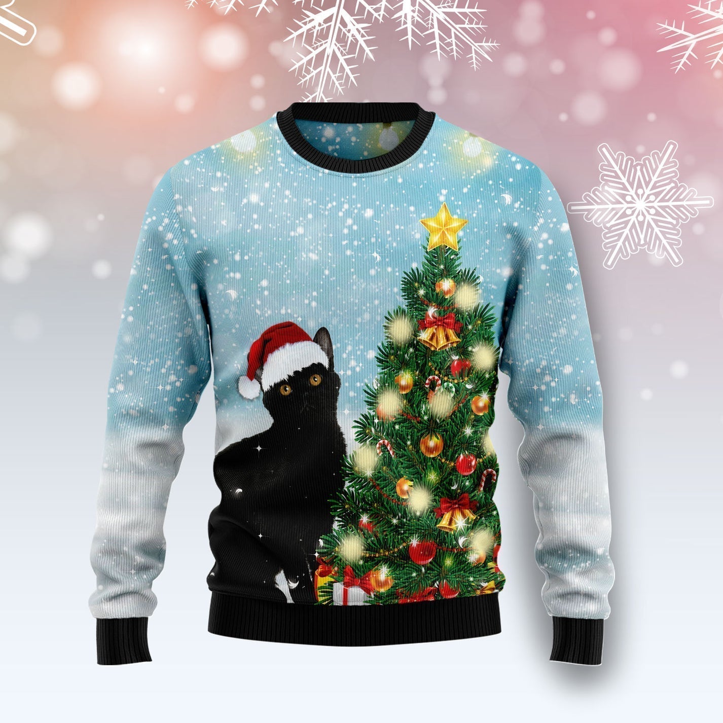 Black Cat Noel Tree Ugly Christmas Sweater For Men & Women Christmas Gift Sweater US3602 - WeCustomit