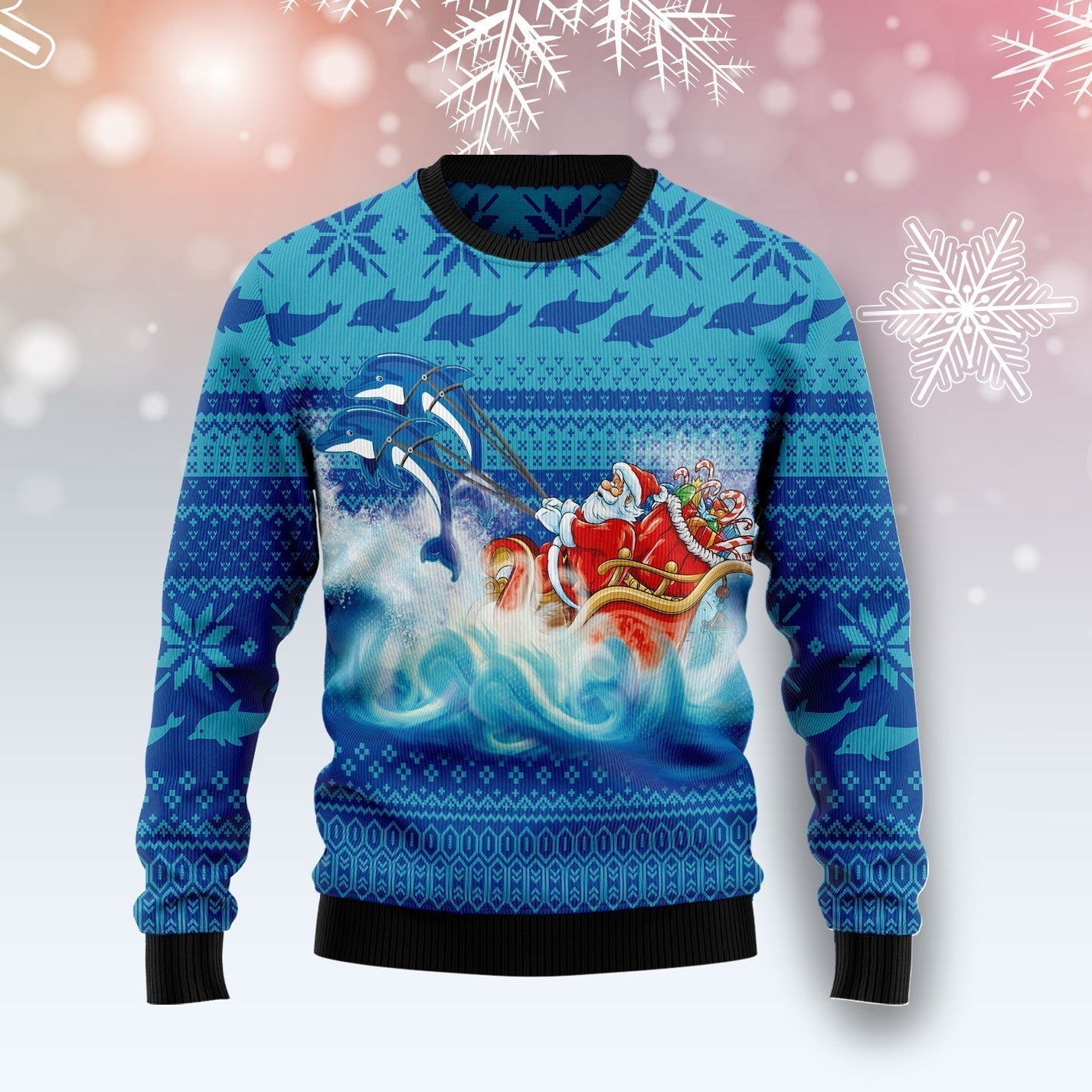 Dolphin Riding The Waves With Santa Ugly Christmas Sweater For Men & Women Christmas Gift Sweater US2912 - WeCustomit