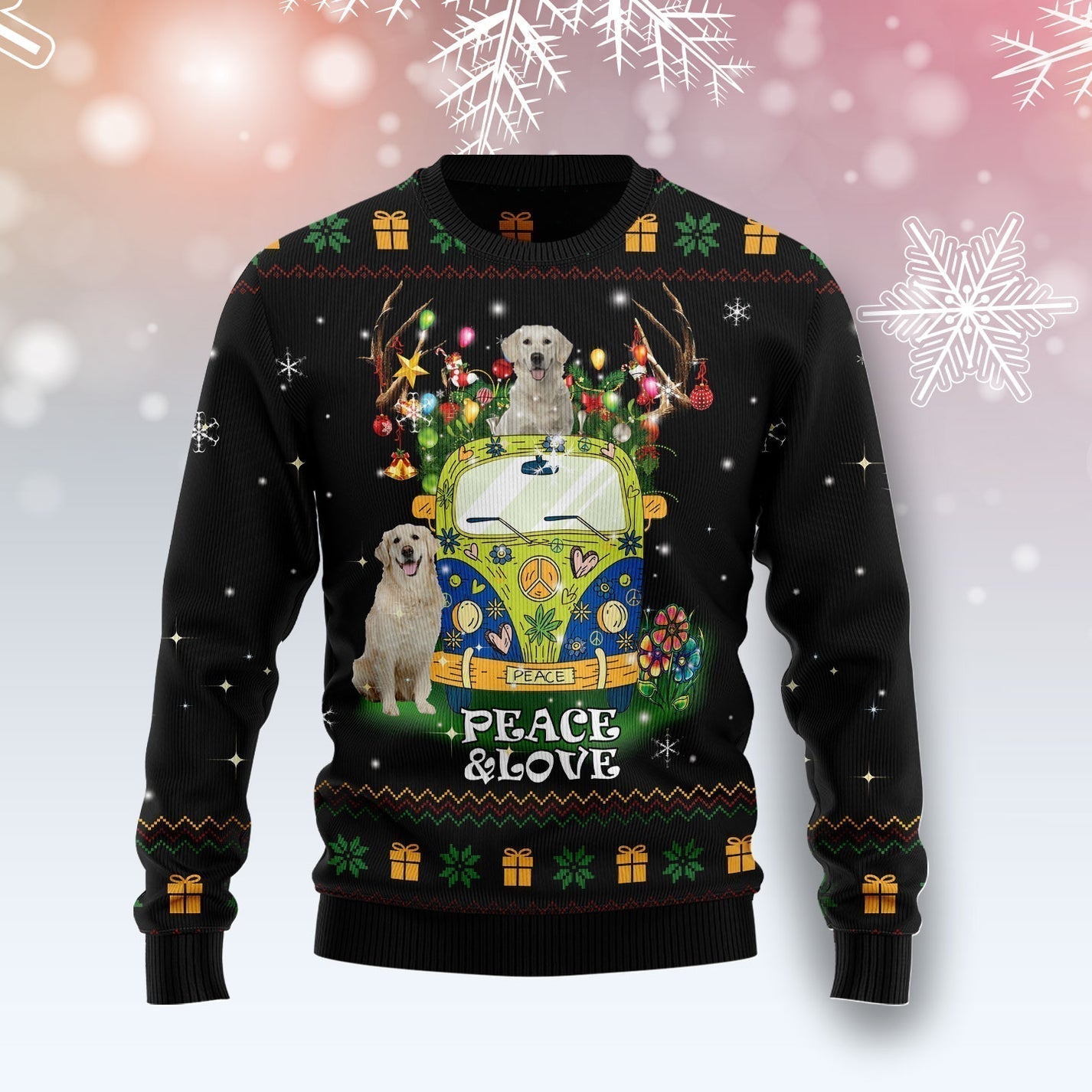 Peace Love Golden Ugly Christmas Sweater For Men & Women Christmas Gift Sweater US3564 - WeCustomit