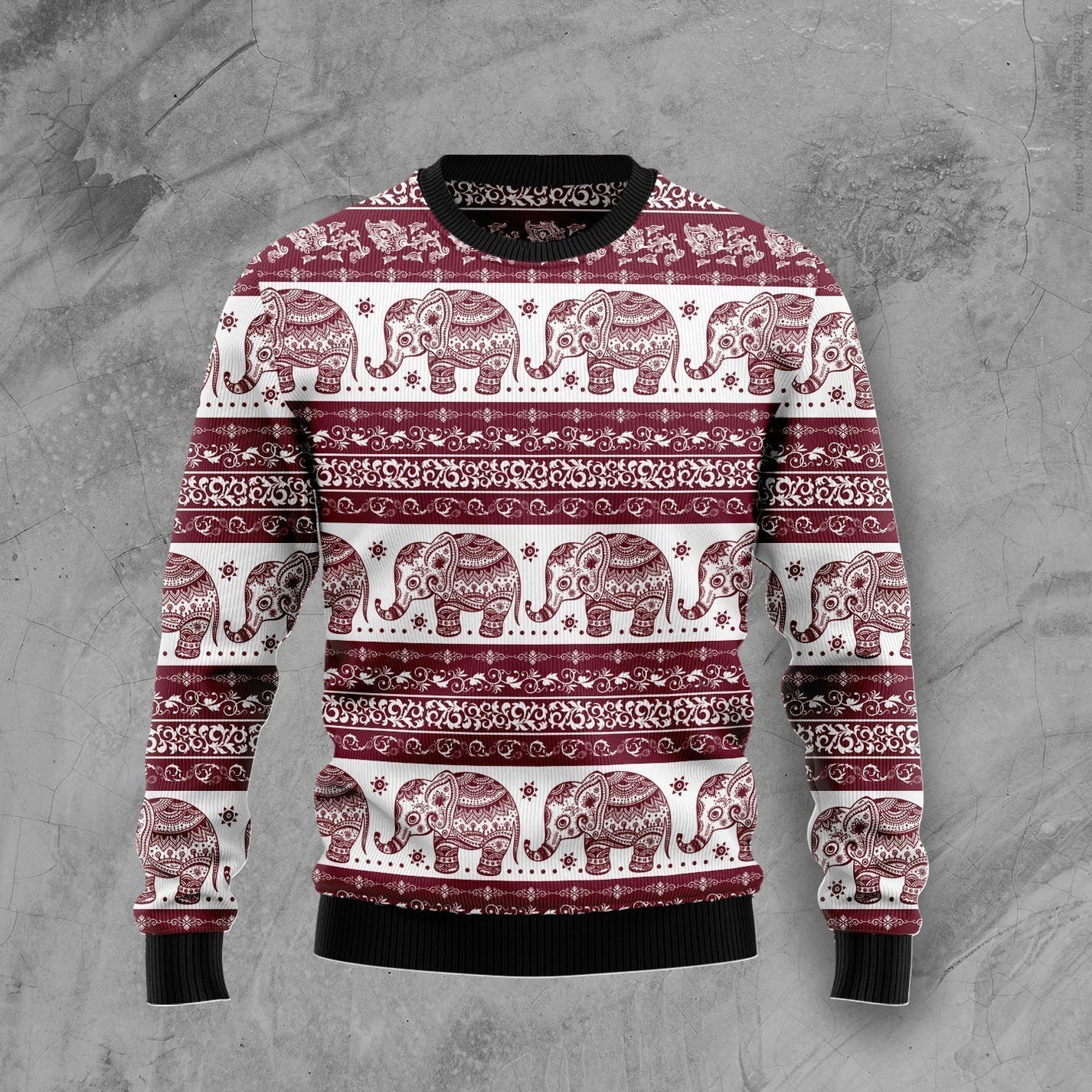 Red Elephant Mandala Ugly Christmas Sweater For Men & Women Christmas Gift Sweater US3392 - WeCustomit