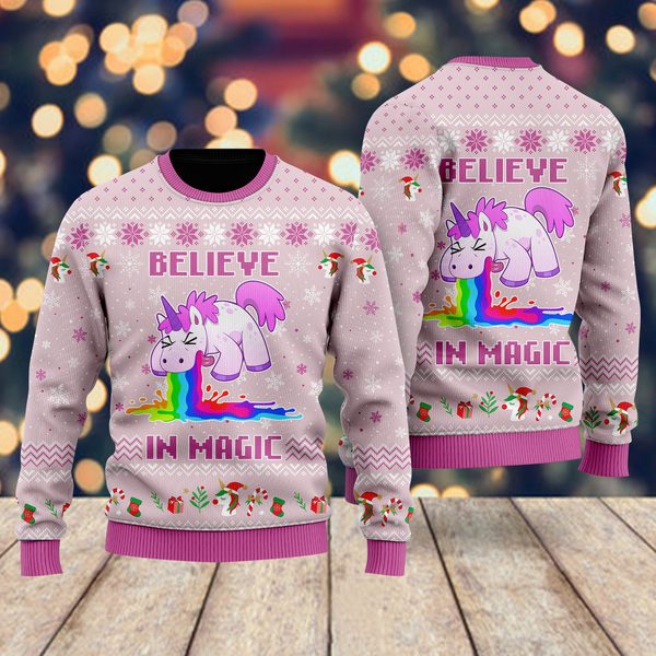 Unicorn Believe In Magic Ugly Christmas Sweater For Men & Women Christmas Gift Sweater US2023 - WeCustomit