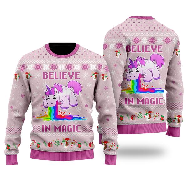 Unicorn Believe In Magic Ugly Christmas Sweater For Men & Women Christmas Gift Sweater US2023 - WeCustomit