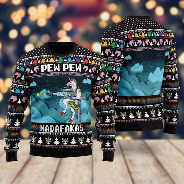 Unicorn Pew Pew Ugly Christmas Sweater For Men & Women Christmas Gift Sweater US1642 - WeCustomit
