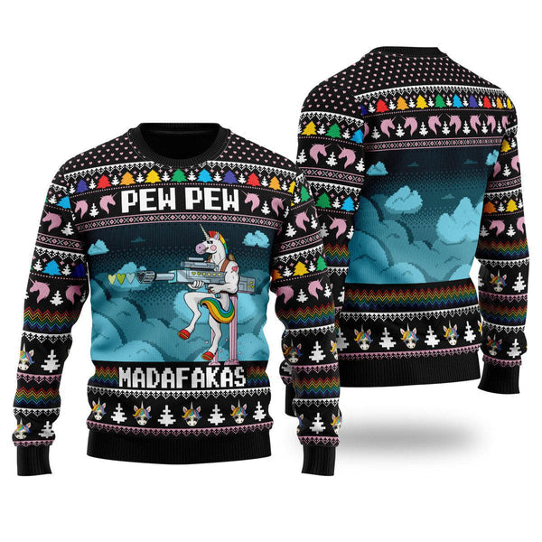 Unicorn Pew Pew Ugly Christmas Sweater For Men & Women Christmas Gift Sweater US1642 - WeCustomit