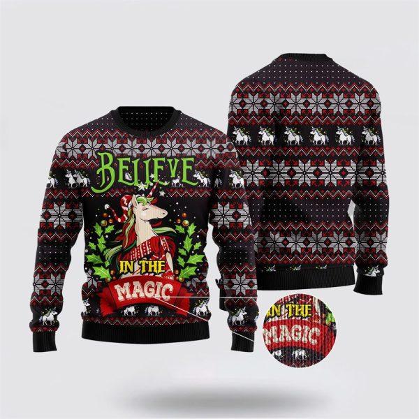 Unicorn Believe In The Magic Ugly Christmas Sweater For Men & Women Christmas Gift Sweater US3445 - WeCustomit