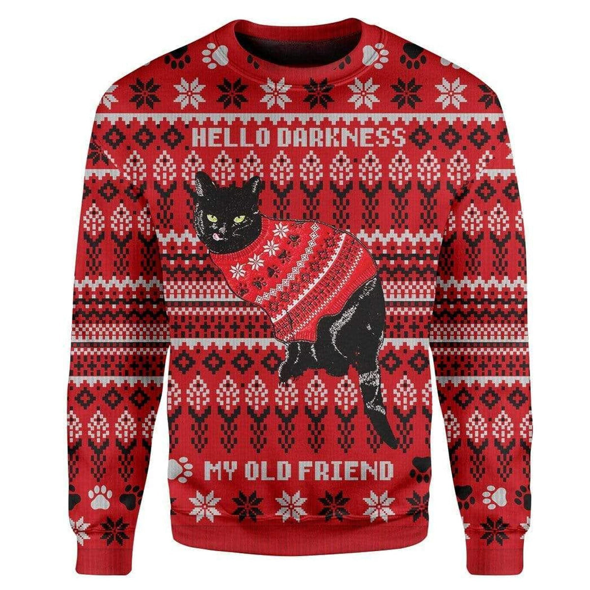Hello Darkness My Old Friend Black Cat Ugly Christmas Sweater For Men & Women Christmas Gift Sweater US1225 - WeCustomit