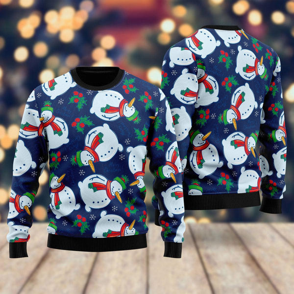 Very Snowman On Blue Pattern Ugly Christmas Sweater For Men & Women Christmas Gift Sweater US2326 - WeCustomit