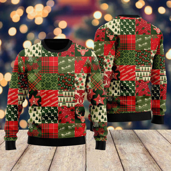 Vintage Christmas Patchwork Ugly Christmas Sweater For Men & Women Christmas Gift Sweater US1372 - WeCustomit