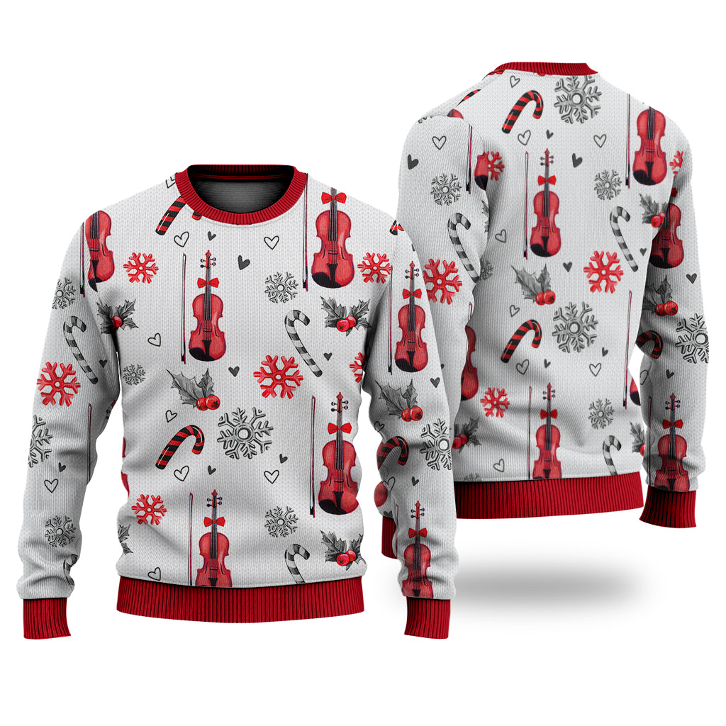 Violin Christmas Pattern Sweater Christmas Knitted Print Sweatshirt - Best Gift For Christmas, Noel - WeCustomit