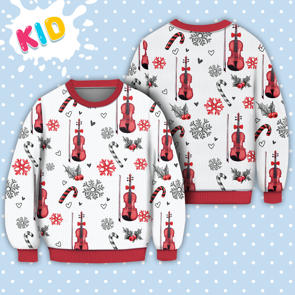 Violin Christmas Pattern Sweater Christmas Knitted Print Sweatshirt - Best Gift For Christmas, Noel - WeCustomit