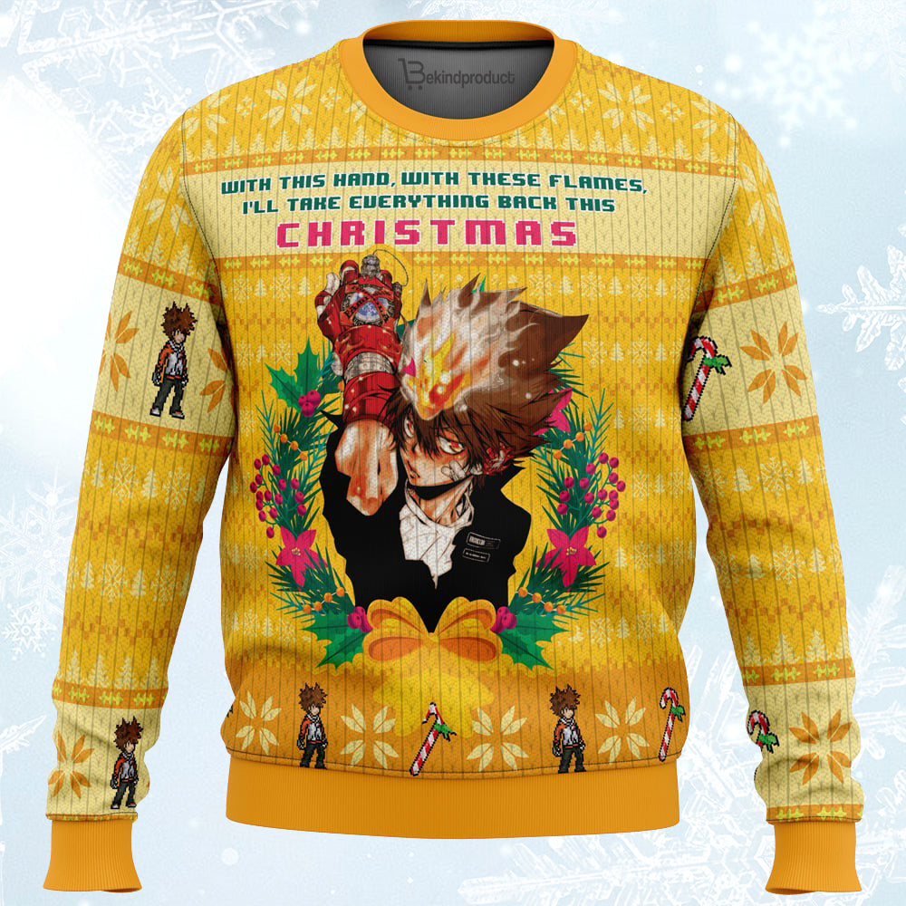 With This Hand, With These Flames Katekyo Hitman Reborn Ugly Christmas Sweater For Men & Women Christmas Gift Sweater PT356 - WeCustomit