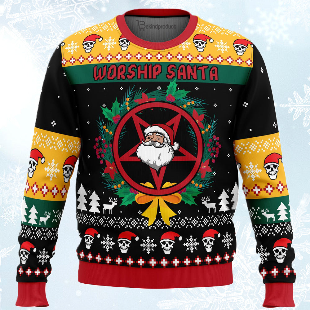 Worship Santa Ugly Christmas Sweater For Men & Women Christmas Gift Sweater PT550 - WeCustomit