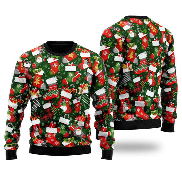 Xmas Stockings Fabric on Green Ugly Christmas Sweater For Men & Women Christmas Gift Sweater US2323 - WeCustomit