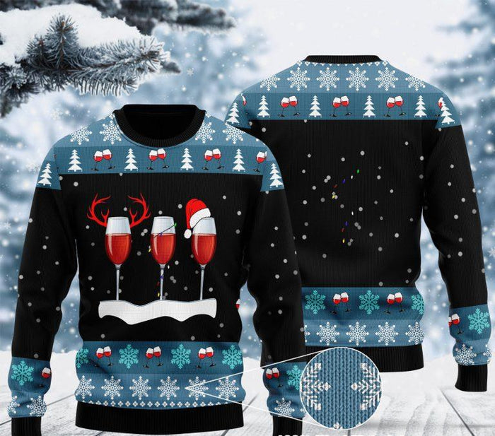 Xmas With Red Wine Ugly Christmas Sweater For Men & Women Christmas Gift Sweater US1649 - WeCustomit