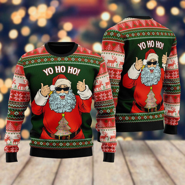 Yo Ho Ho Santa Sunglasses Funny Ugly Christmas Sweater For Men & Women Christmas Gift Sweater US2263 - WeCustomit