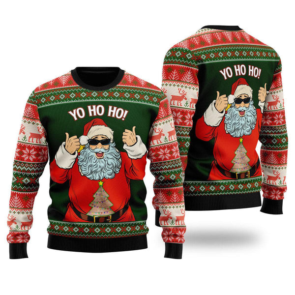Yo Ho Ho Santa Sunglasses Funny Ugly Christmas Sweater For Men & Women Christmas Gift Sweater US2263 - WeCustomit