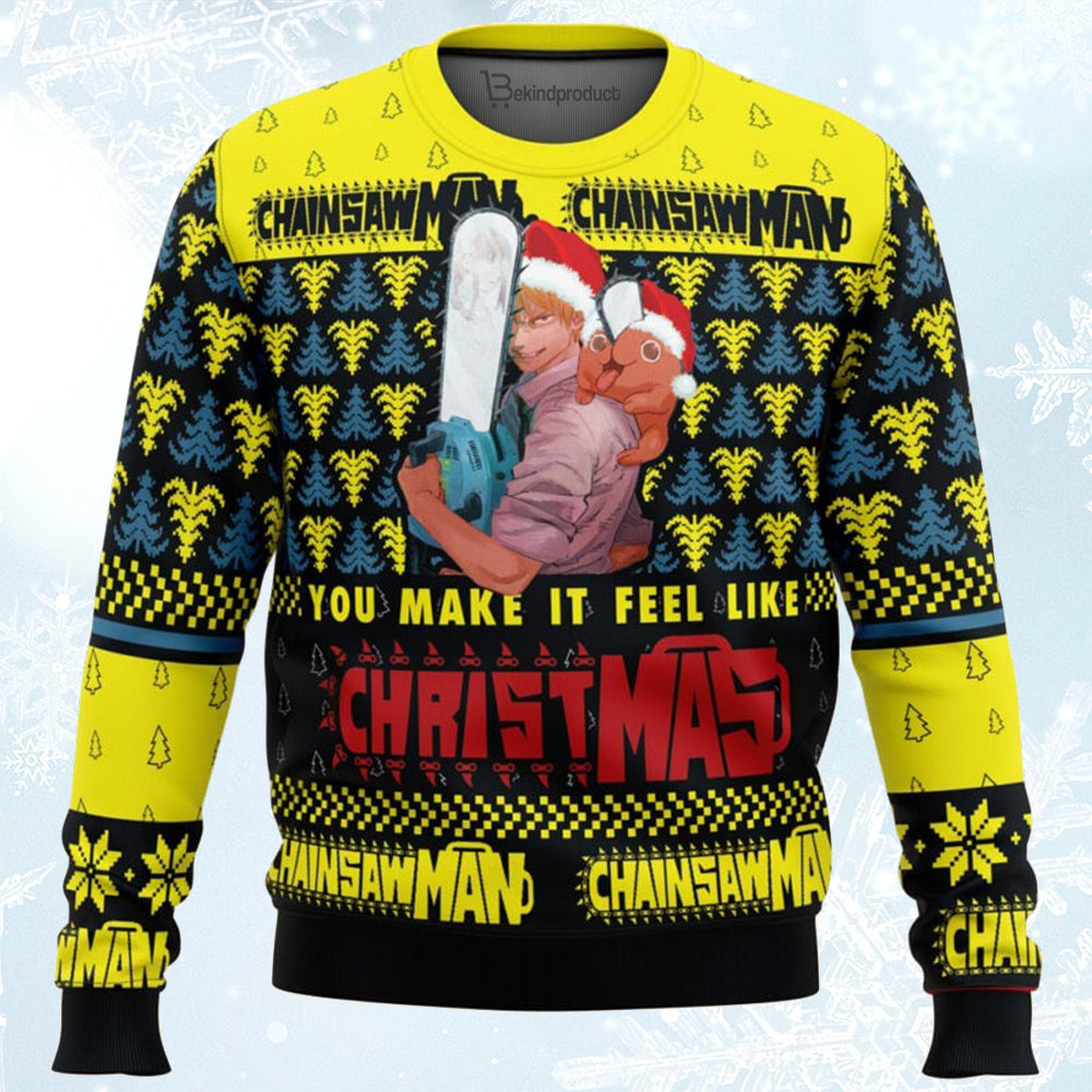 You Make It Fell Like Christmas Chainsaw Man Ugly Christmas Sweater For Men & Women Christmas Gift Sweater BH362 - WeCustomit