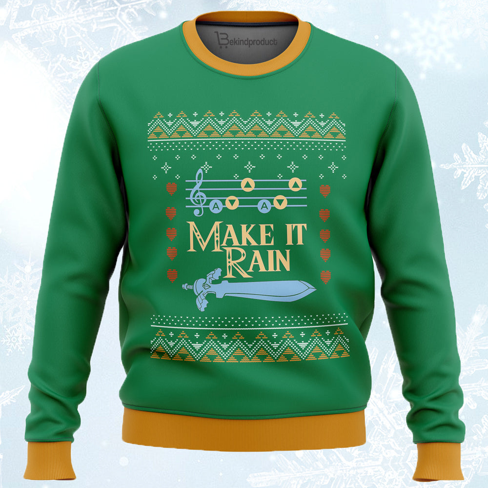Zelda Make it Rain Ugly Christmas Sweater For Men & Women Christmas Gift Sweater PT592 - WeCustomit