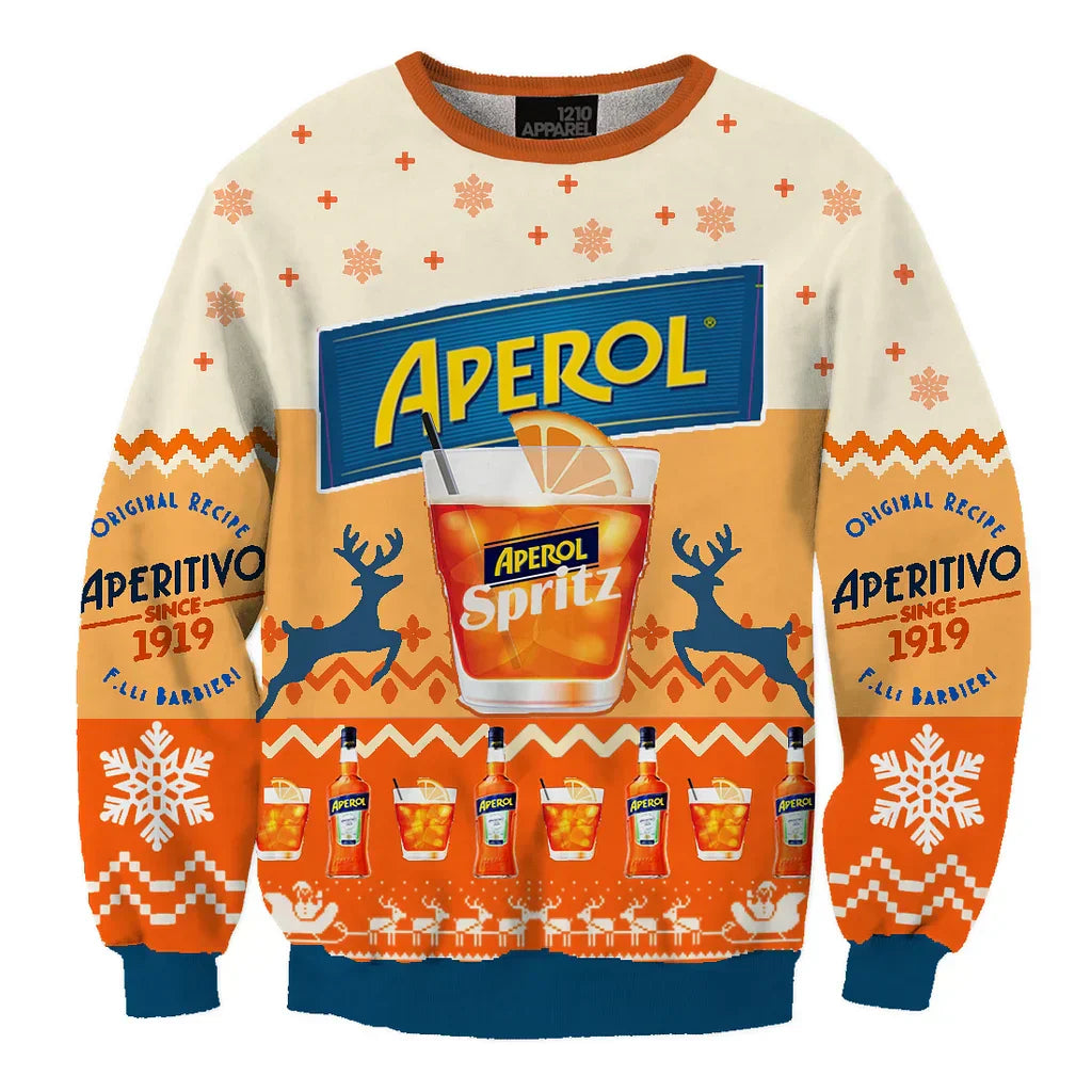 Unisex Aperol Spritz Orange 3D Ugly Christmas Sweater For Men & Women Christmas Gift Sweater BH1069 - WeCustomit