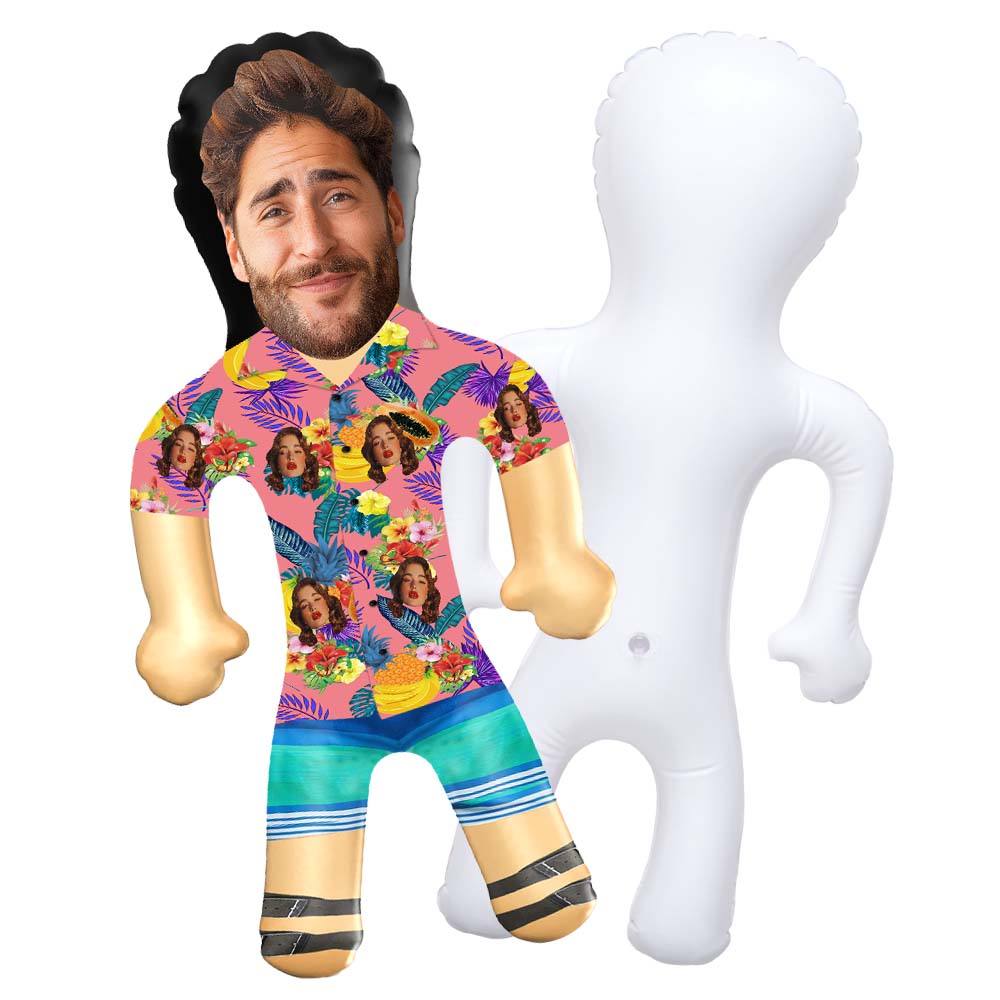 Personalized Blow Up Dolls Hawaiian Shirt Flowers and Fruits Funny Inflatable Man Printed Face for Party Favors