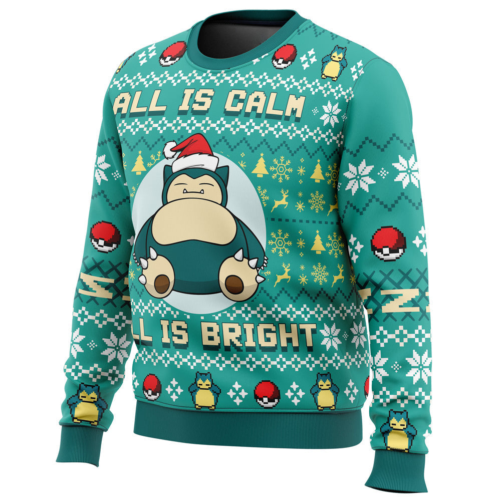All is Calm All Bright Snorlax Pokemon Ugly Christmas Sweater - WeCustomit