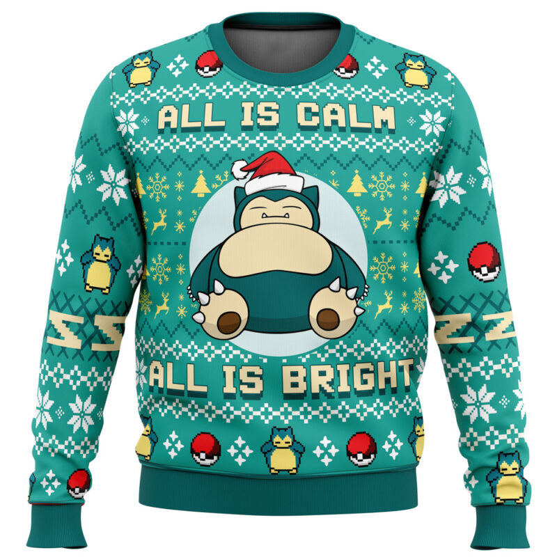 All is Calm All Bright Snorlax Pokemon Ugly Christmas Sweater - WeCustomit