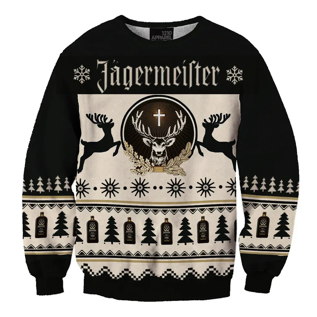 Unisex Black Jagermeister 3D Ugly Christmas Sweater For Men & Women Christmas Gift Sweater BH1270 - WeCustomit