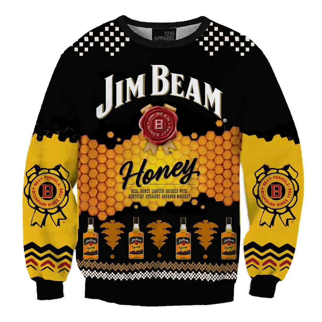 Unisex Jim Beam Honey 3D Ugly Christmas Sweater For Men & Women Christmas Gift Sweater BH1277 - WeCustomit