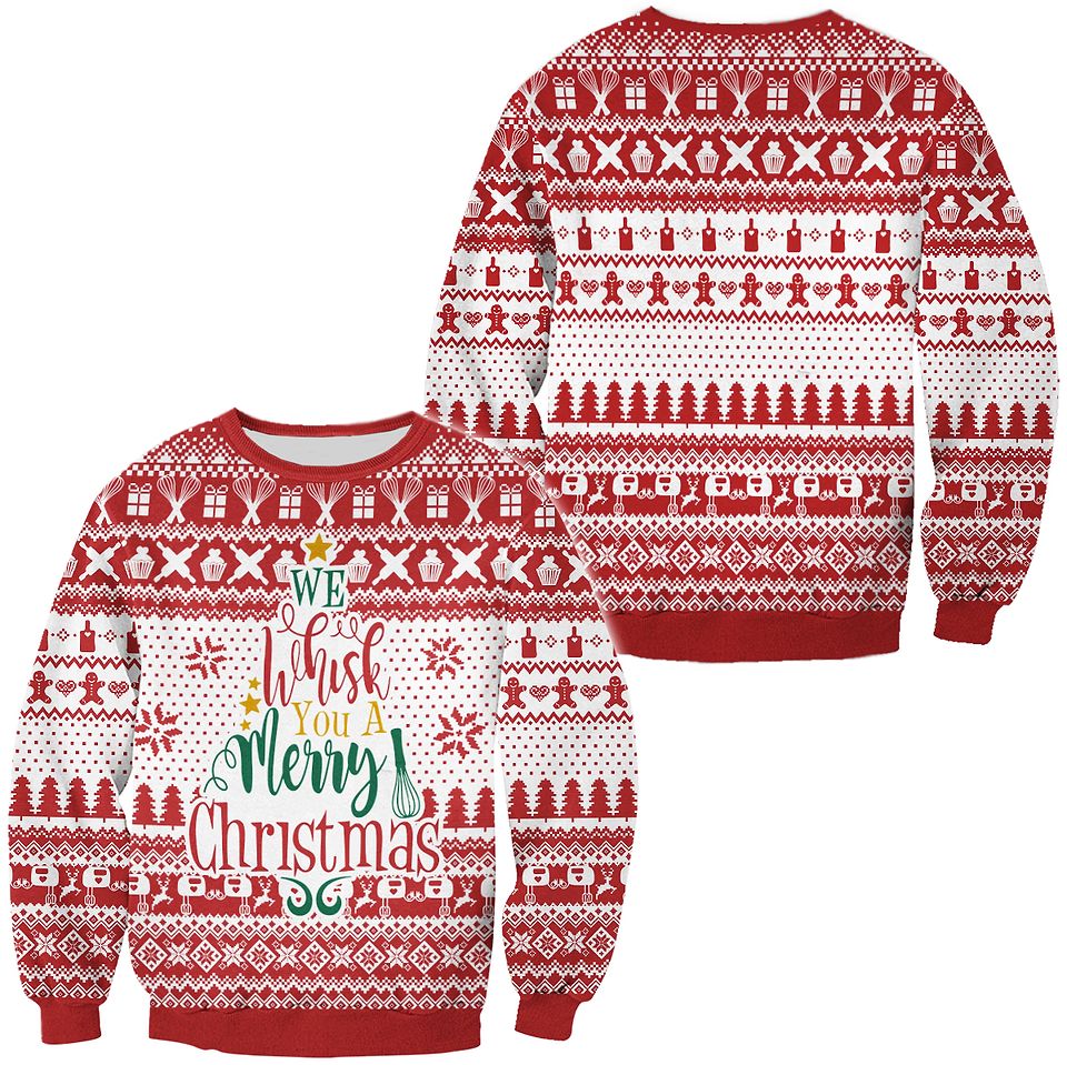 Baking Lovers Gift We Whisk You A Merry Christmas Ugly Christmas Sweater For Men & Women Christmas Gift Sweater PT947 - WeCustomit
