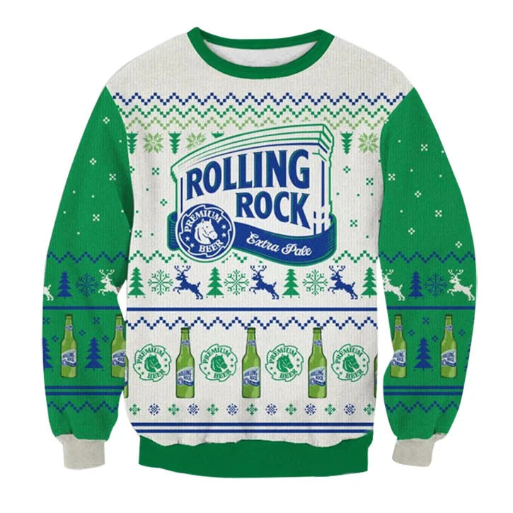 Unisex Rolling Rock Extra Pale Beer 3D Ugly Christmas Sweater For Men & Women Christmas Gift Sweater BH1258 - WeCustomit