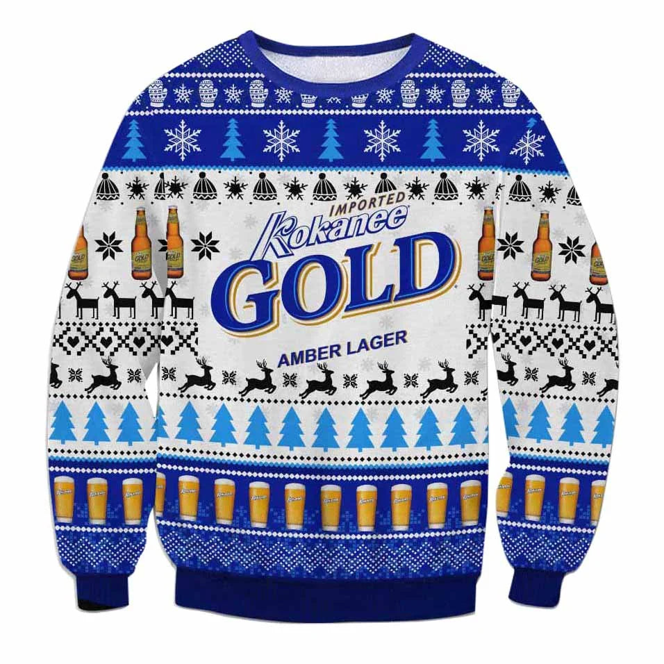 Unisex Kokanee Gold Amber Lager Beer 3D Ugly Christmas Sweater For Men & Women Christmas Gift Sweater BH1241 - WeCustomit