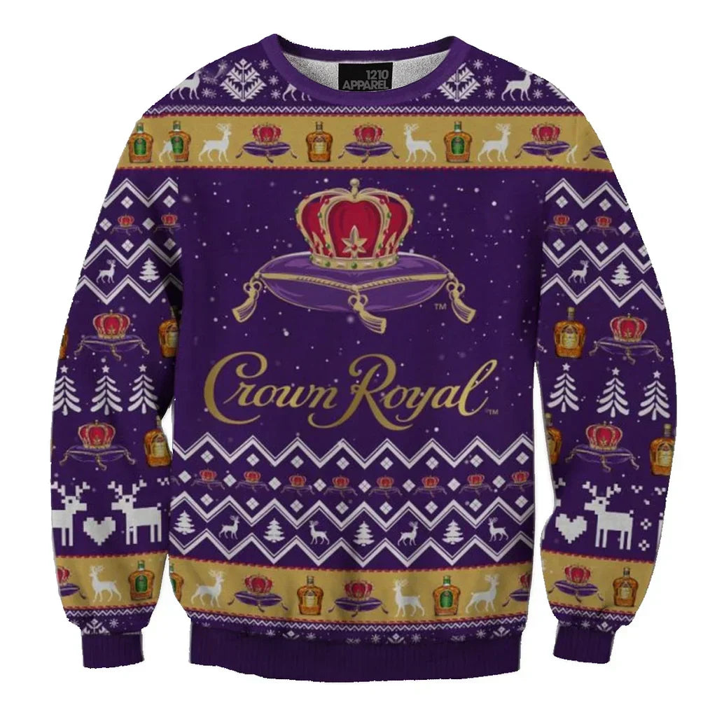 Unisex Crown Royal Purple 3D Ugly Christmas Sweater For Men & Women Christmas Gift Sweater BH1266 - WeCustomit