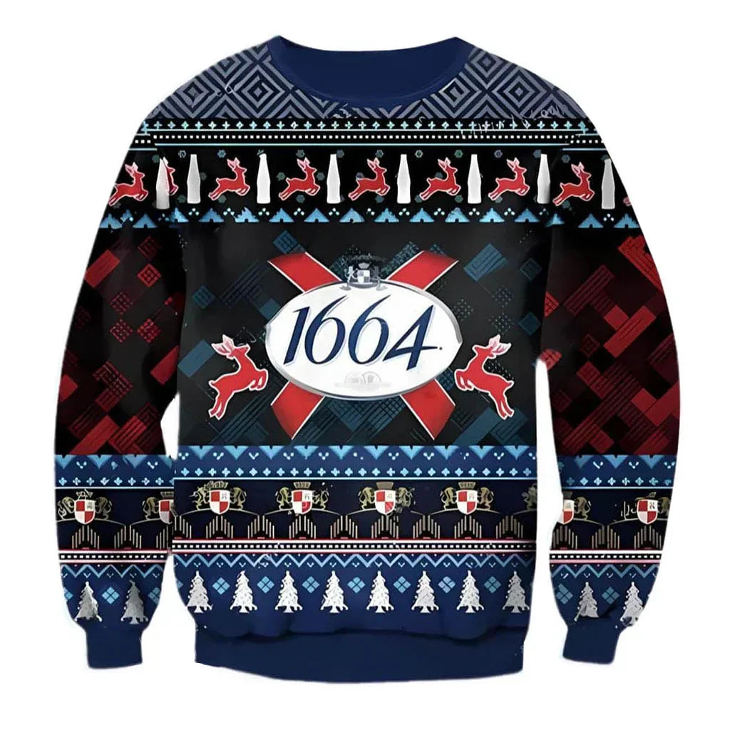 Unisex 1664 White Beer 3D Ugly Christmas Sweater For Men & Women Christmas Gift Sweater BH1165 - WeCustomit