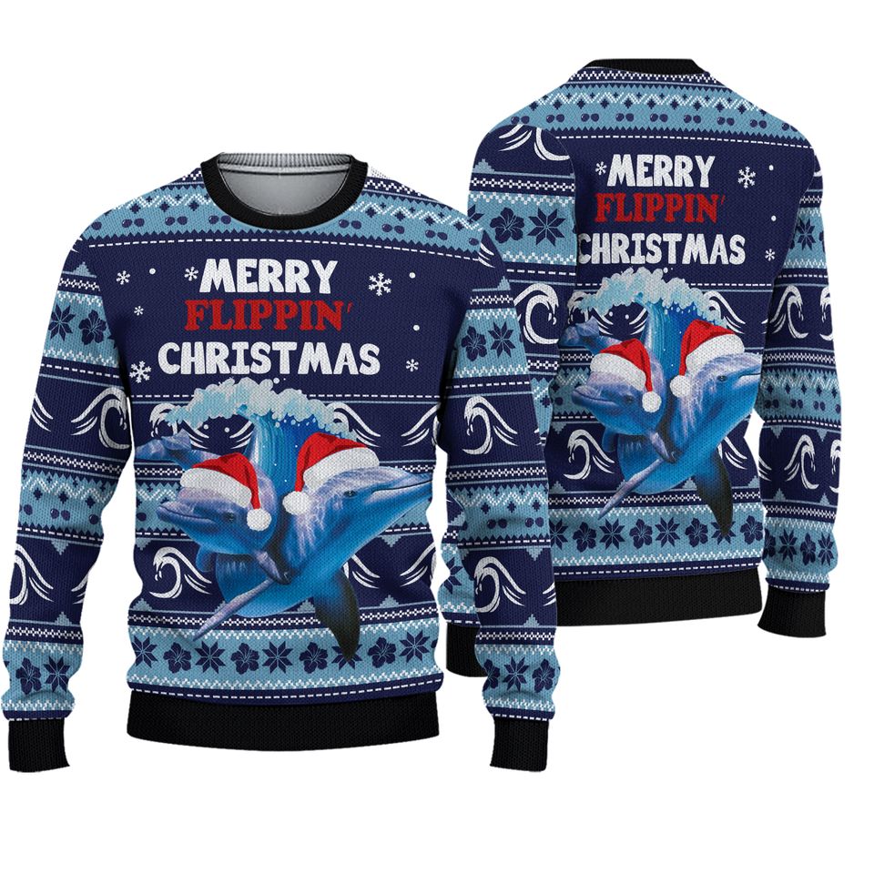 Christmas Dolphin Ugly Christmas Sweater For Men & Women Christmas Gift Sweater BH601 - WeCustomit