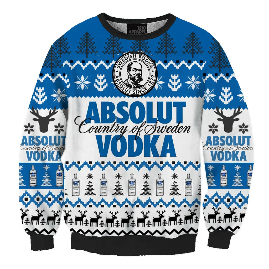 Unisex Absolut Vodka 3D Ugly Christmas Sweater For Men & Women Christmas Gift Sweater BH1084 - WeCustomit