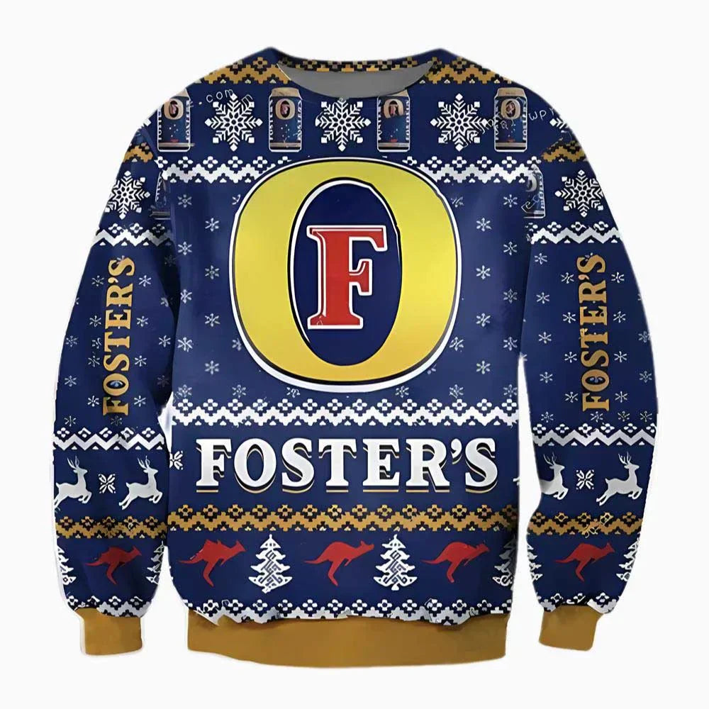 Unisex Fosters Beer 3D Ugly Christmas Sweater For Men & Women Christmas Gift Sweater BH1148 - WeCustomit
