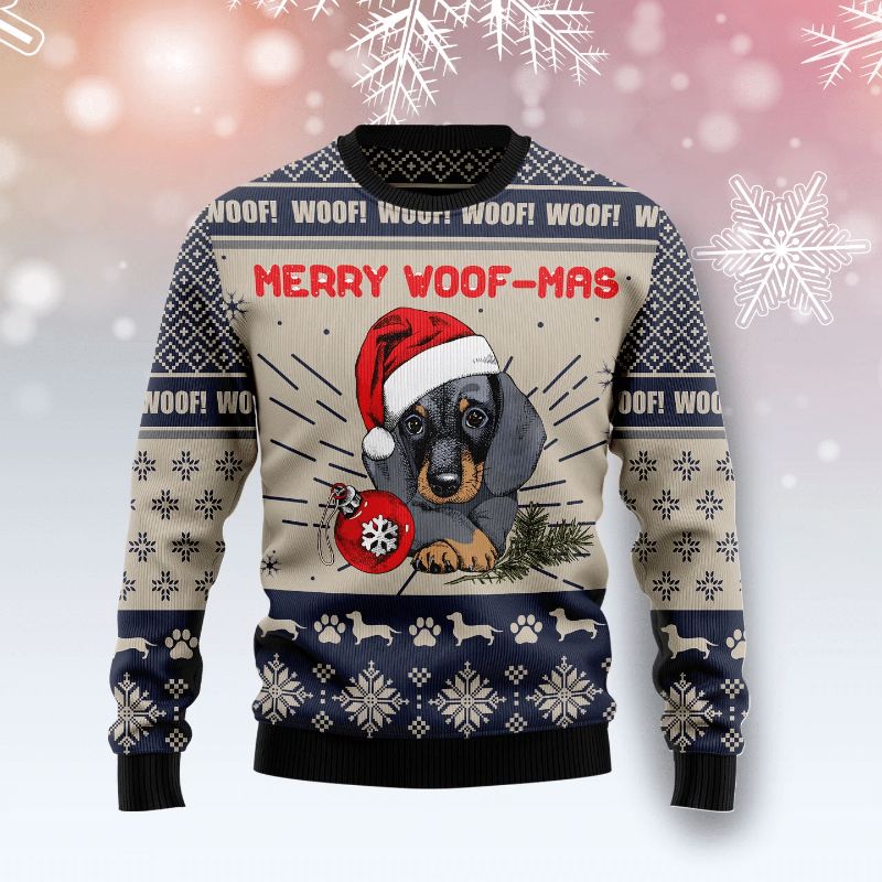 Merry Christmas Dachshund Ugly Christmas Sweater For Men & Women Christmas Gift Sweater US2872 - WeCustomit