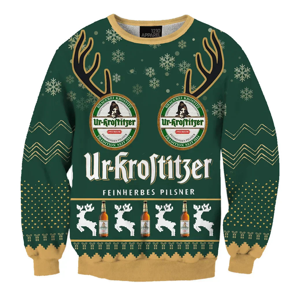 Unisex Ur-krostitzer Drink Fun 3D Ugly Christmas Sweater For Men & Women Christmas Gift Sweater BH1368 - WeCustomit