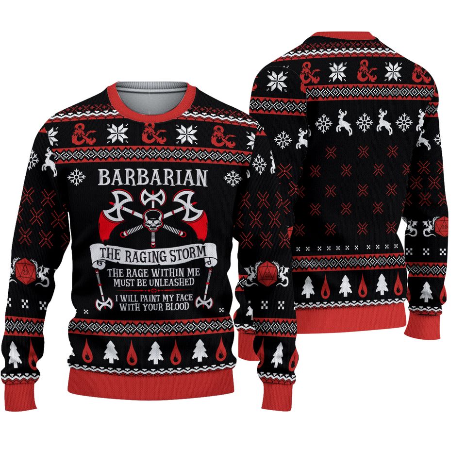 Dnd Classes Barbarian Ugly Christmas Sweater For Men & Women Christmas Gift Sweater BH640 - WeCustomit