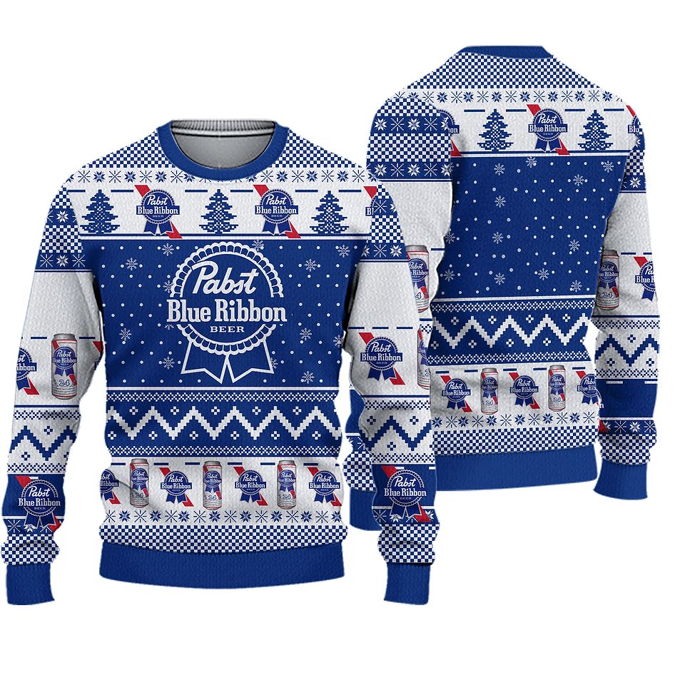 Pabst Blue Ribbon Ugly Christmas Sweater For Men & Women Christmas Gift Sweater PT886 - WeCustomit