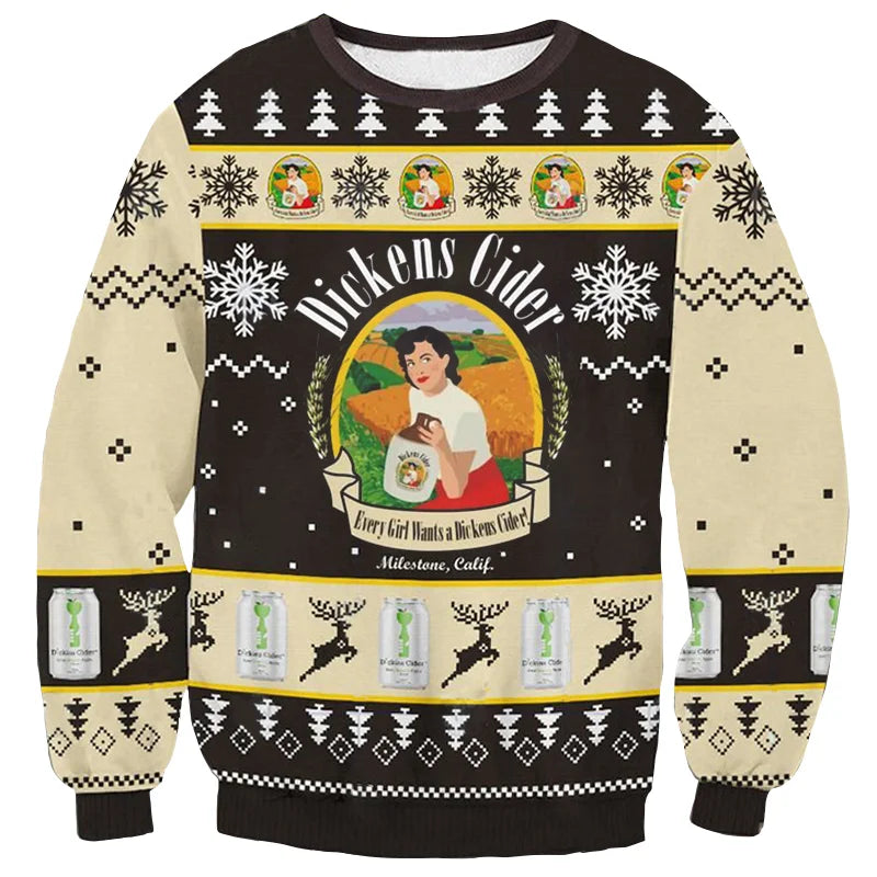 Unisex Dickens Cider 3D Ugly Christmas Sweater For Men & Women Christmas Gift Sweater BH1285 - WeCustomit