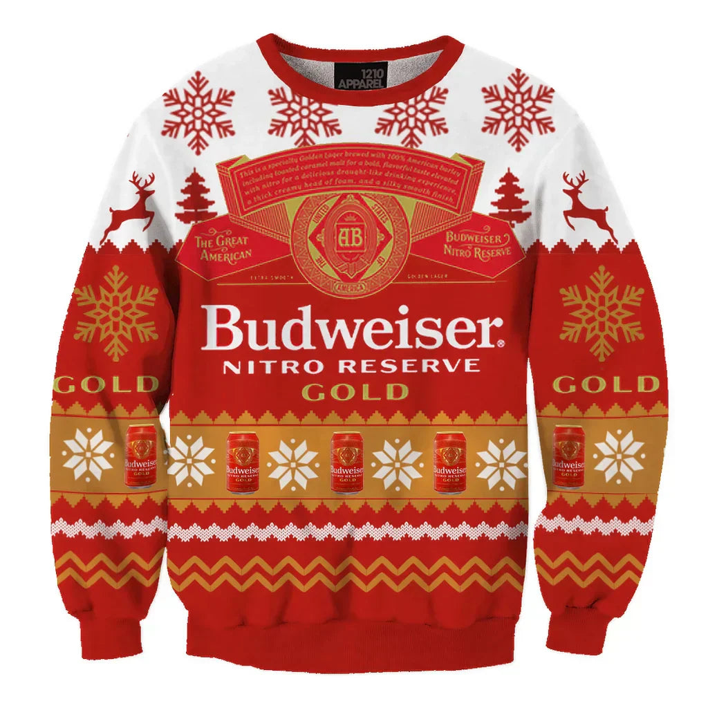 Unisex Budweiser Brand Beers 3D Ugly Christmas Sweater For Men & Women Christmas Gift Sweater BH1222 - WeCustomit