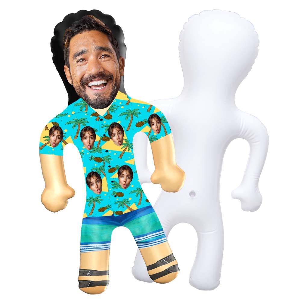 Personalized Blow Up Dolls Hawaiian Shirt Coconut Tree and Pineapple Funny Inflatable Man Printed Face for Party Favors