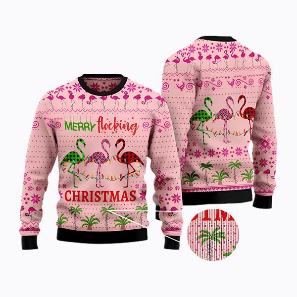 Flamingo Merry Flocking Christmas Ugly Christmas Sweater For Men & Women Christmas Gift Sweater US4176 - WeCustomit