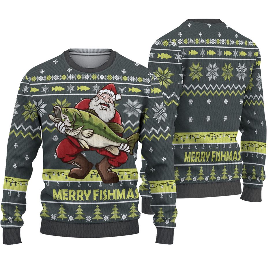 Funny Merry Fishmas Santa with Fish Ugly Christmas Sweater For Men & Women Christmas Gift Sweater PT940 - WeCustomit