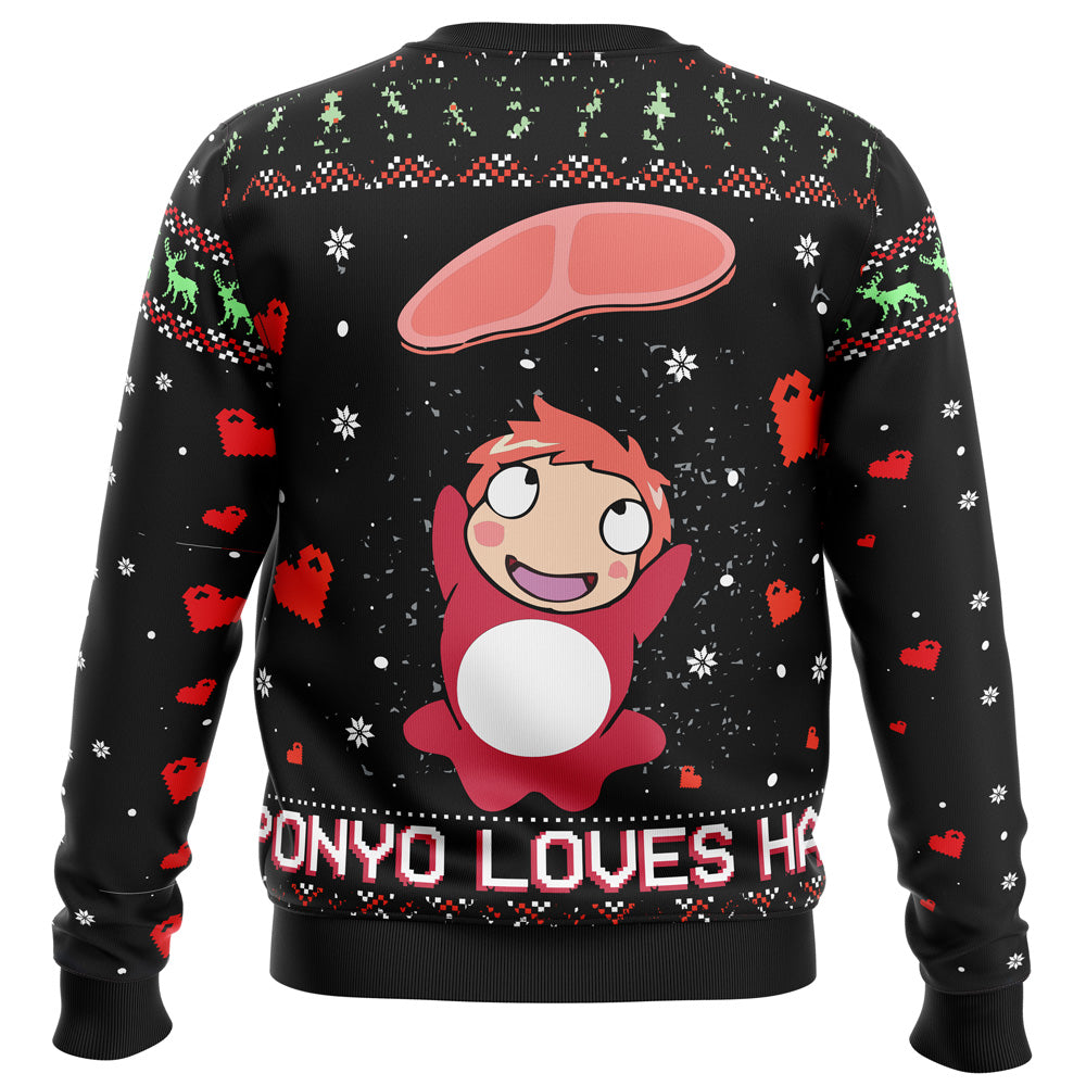 Ghibli Ponyo Loves Ham Ugly Christmas Sweater - WeCustomit