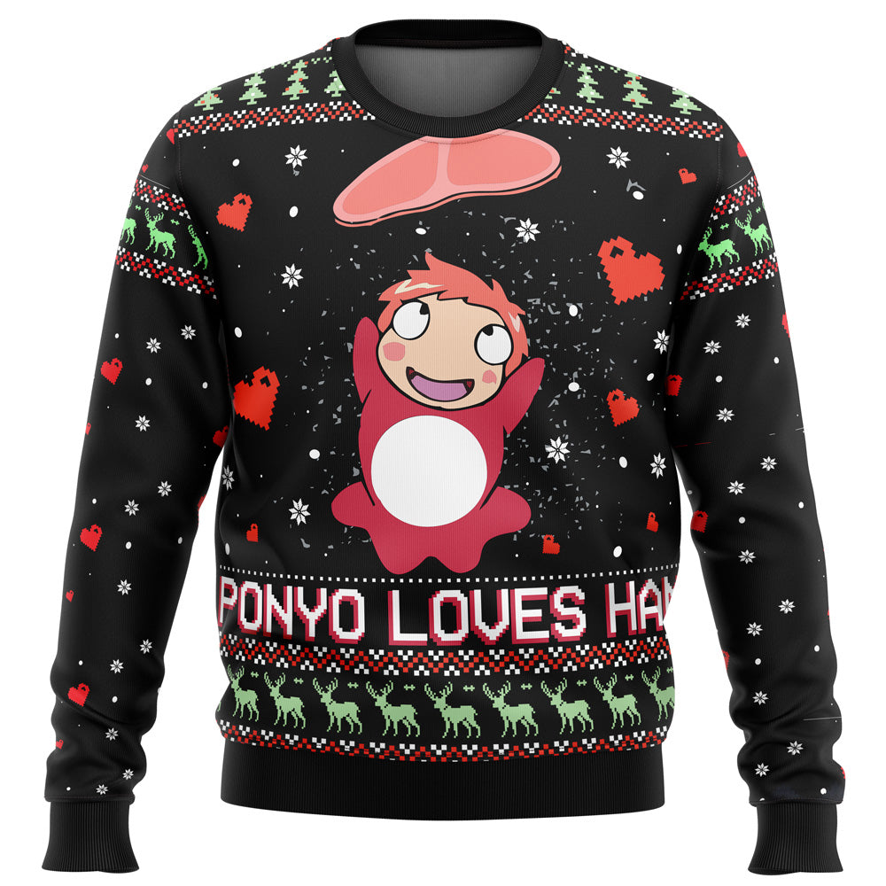 Ghibli Ponyo Loves Ham Ugly Christmas Sweater - WeCustomit